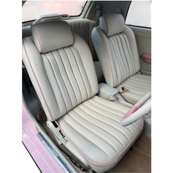 Pair of Fully Re-trimmed leather front Seats For The Nissan Figaro in Italian Leather With Pink Piping
