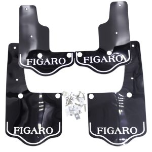 Set Of 4 Gloss Black Mud Flaps With White Figaro Embellishments Including Fitting Kit