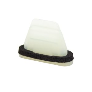 Nissan Figaro Rear Wing Chrome Clip (body side) In Upright Orientation with Off White Oval Shape And Black Foam Seal
