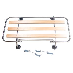 Stainless Steel Luggage Rack with Horizontal Wooden Slats, over bar and x2 Side Mounted Fitting Kit Brackets