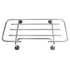 Full Stainless Steel Luggage Rack With Horizontal Slates, upper Loop and x4 Rubber Suction Style Black Feet