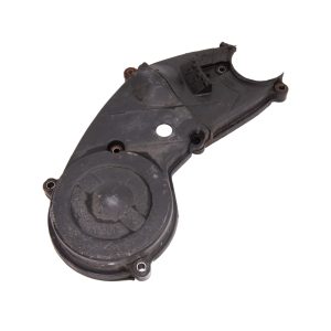 Nissan Figaro Black Plastic 2pc Timing Belt Cover With Round Camshaft Pulley Relief and Semi Circular Lower Relief For Crank Pulley