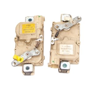 Nissan Figaro Pair Of Rectangular Electronic Upper Boot/Trunk Actuators In Beige Plastic With Steel Lever Arms And x2 Bolt Fixings