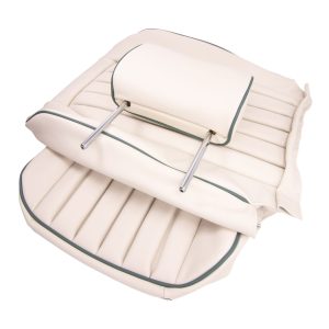 Nissan Figaro Ivory Leather Front Seat Covers In Original Fluted Design With Green Piping and Pre- Trimmed Headrests