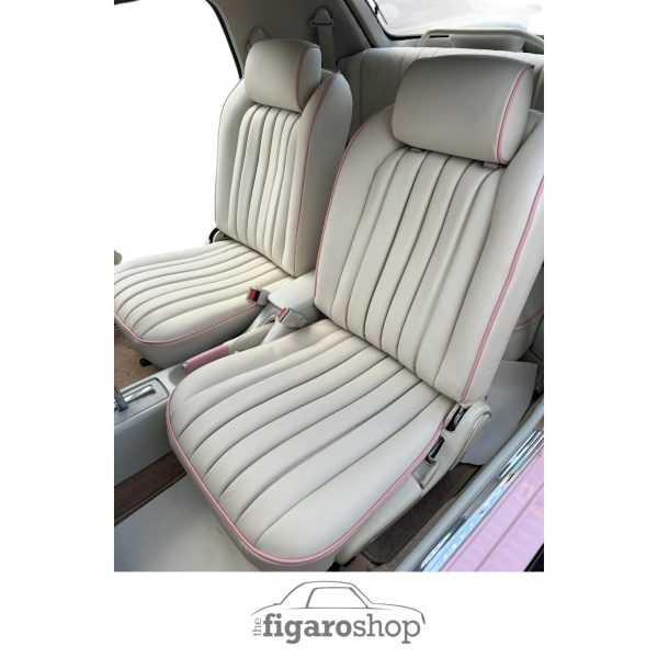 Pair of Fully Re-trimmed leather front Seats For The Nissan Figaro in Italian Leather With Pink Piping