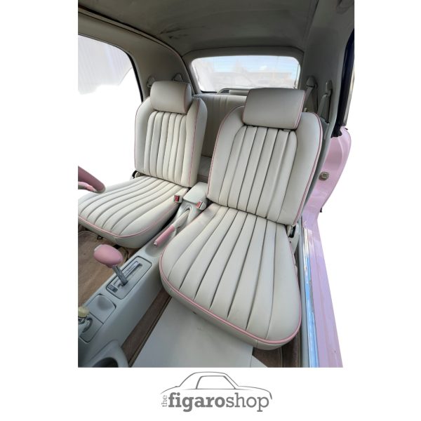 Pair of Fully Re-trimmed leather front Seats For The Nissan Figaro in Italian Leather With Pink Piping