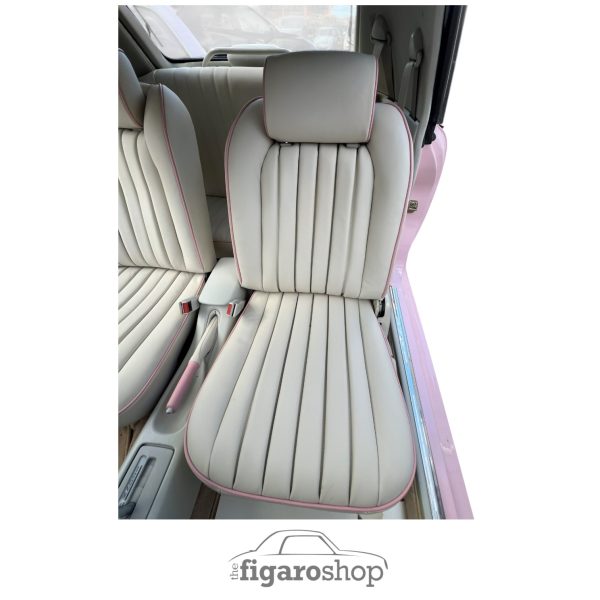 Pair of Fully Re-trimmed leather front Seats For The Nissan Figaro in Italian Leather With Pink Piping