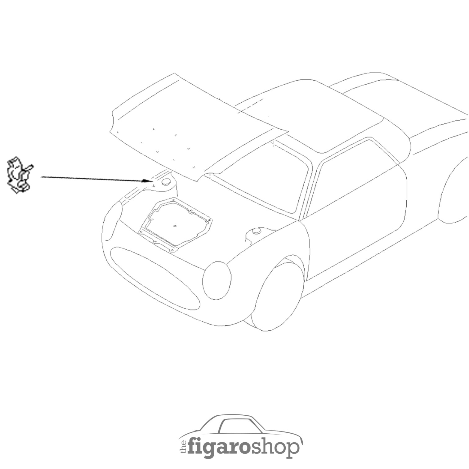 Nissan EPC diagram Showing Bonnet Stay Clip Location With Black Arrow