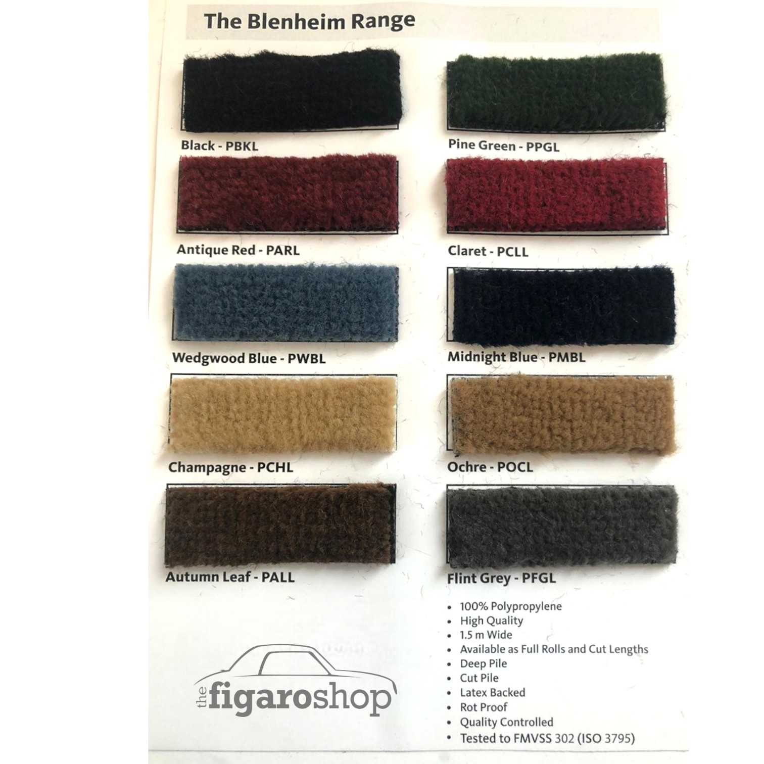 Nissan Figaro Carpet Sample Board Showing Carpet Samples From The Blenheim Range