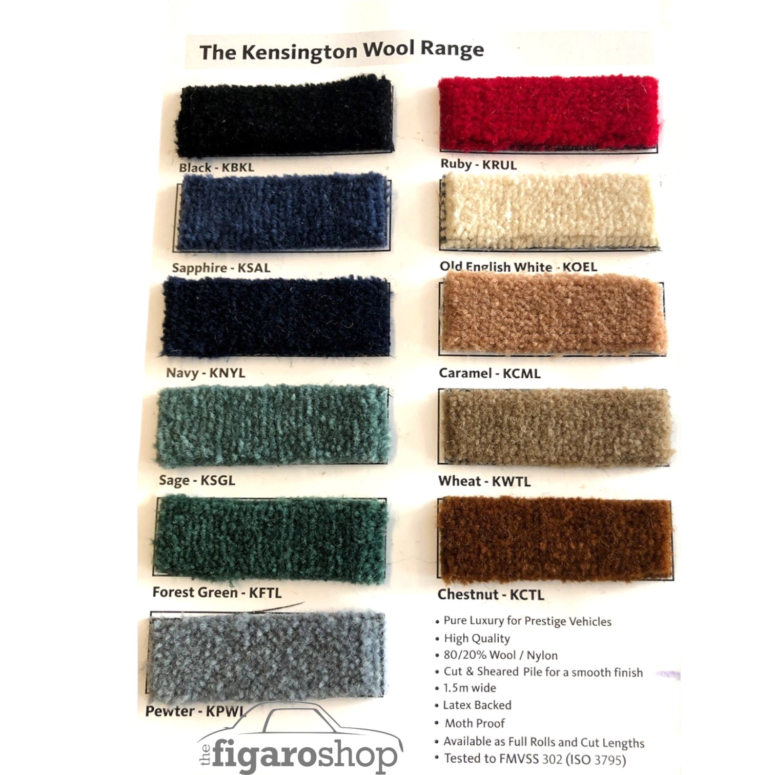 Nissan Figaro Carpet Sample Board Showing Carpet Samples From The Kensington Range