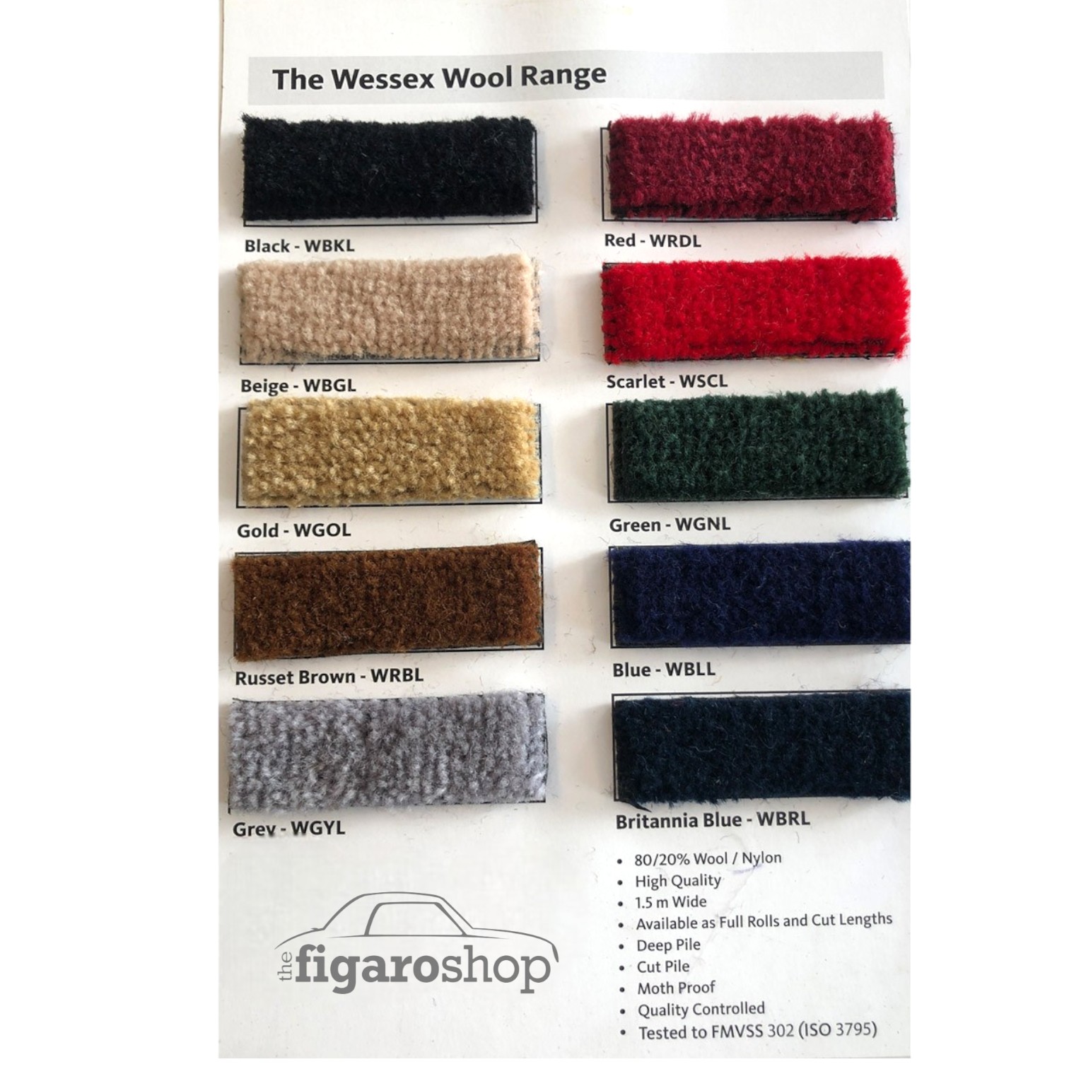 Nissan Figaro Carpet Sample Board Showing Carpet Samples From The Wessex Range