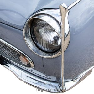 Nissan Figaro Finished In Lapis Grey, Front Left Corner View Showing Parking Stick Fitted