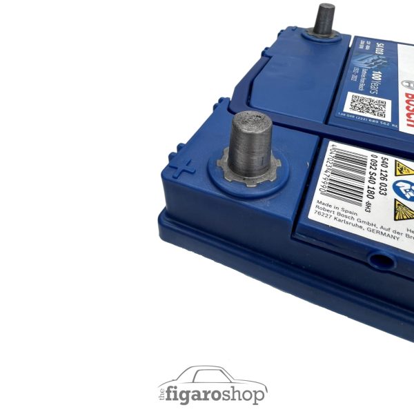 Bosch Battery For Nissan Figaro With Blue Top Showing Small JIS Positive Terminal