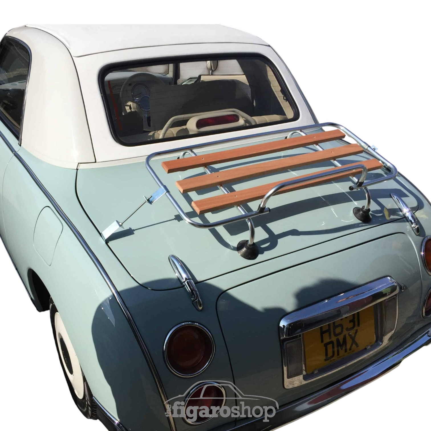 Nissan Figaro Boot Luggage Rack – Stainless Steel With Wood Slats - Image 2