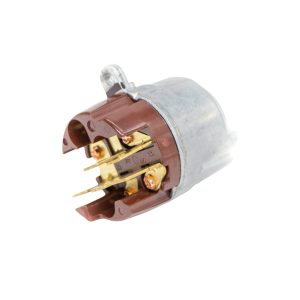 Nissan Figaro Ignition Barrel Switch In Cylindrical Shape With Cast Aluminium Front Half With Fixing Tab and Rear Half In Brown Plastic With Brass Electrical Contact Spades