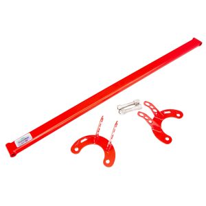 Nissan Figaro/Pao Strut Brace In Red Finish With Long Oval Shaped Central Bar and x2 C-Shaped End Plates With Hardware