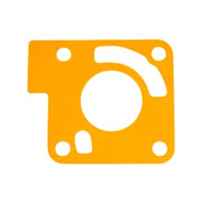 Throttle Body Gasket In Orange Gasket Paper With 4 Bolt Holes, Central Aperture And Ancillary Crescent Aperture - Front View