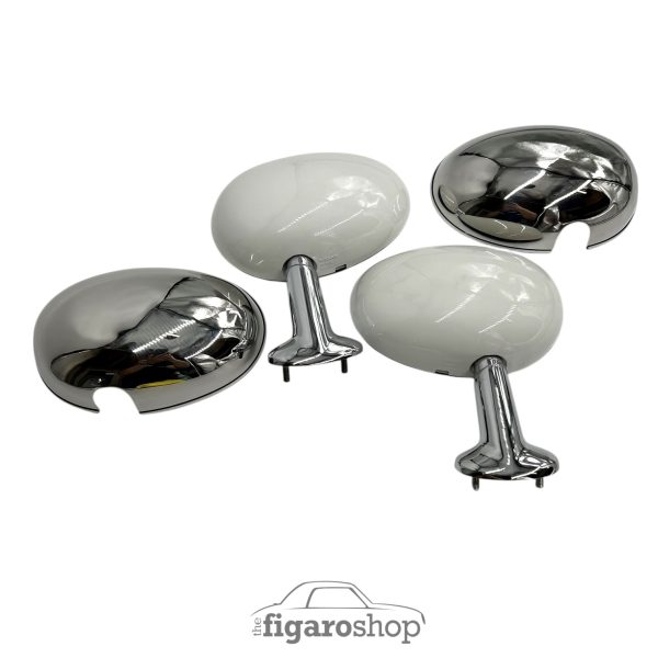 Polished Stainless Steel Mirror Caps un-fitted to mirrors top view with refurbished mirrors