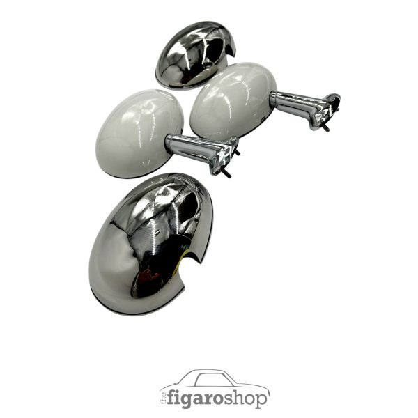 Polished Stainless Steel Mirror Caps un-fitted to mirrors top view with refurbished mirrors