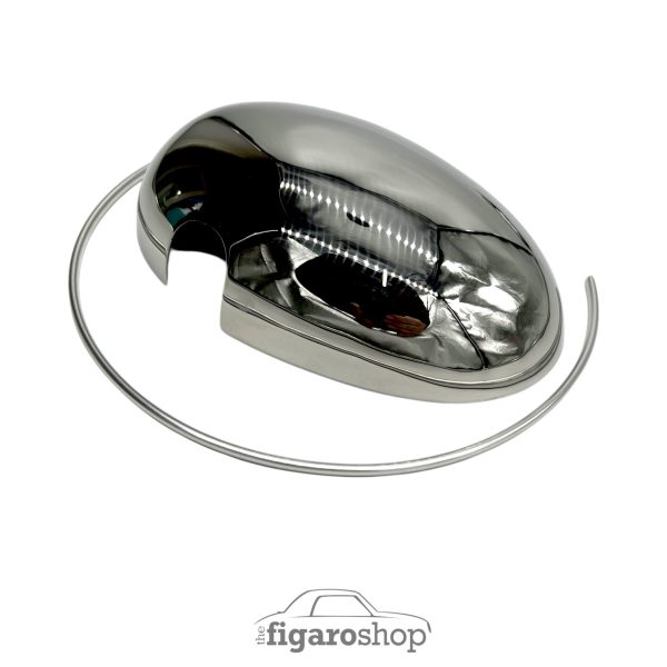 Polished Stainless Steel Mirror Cap (left) with Finishing Trim