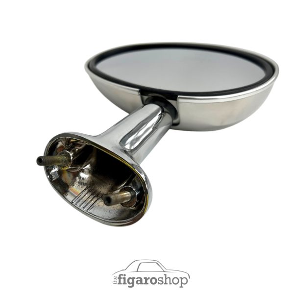 Polished Stainless Steel Mirror Cap fitted to mirror (left) underside view