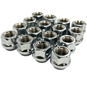 Short Open Ended M12 X 1.25 Wheel Nuts With Tapered Fitment x16 Arranged in Lines Of 4 In Chrome Finish